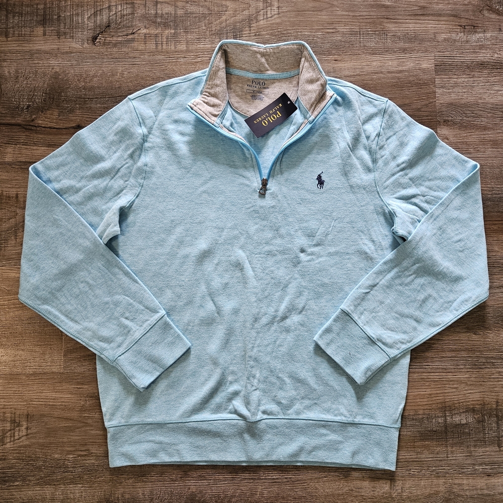 Polo Ralph Lauren Luxury Jersey Sky Blue Quarter-Zip Pullover NWT